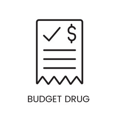 An icon of a receipt with a checkmark in vector, symbolizing affordable drug purchases, with an editable stroke