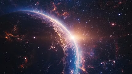 Obraz premium Sunrise over Earth from space. Cosmic beauty.