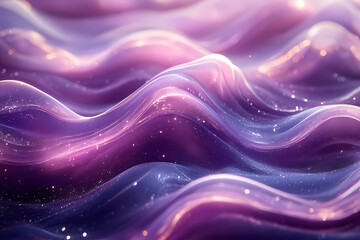 The background is purple in tone. The liquid with shades of purple and silver flows gracefully as if swimming in beautiful flowing lines. 