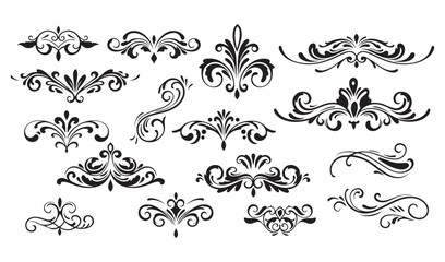 Elegant Swirl Calligraphic Ornament Set Featuring Intricate Black Decorative Flourishes and Vintage Design Elements for Classic and Sophisticated Artwork