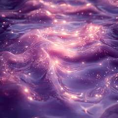 The background is purple in tone. The liquid with shades of purple and silver flows gracefully as if swimming in beautiful flowing lines. 