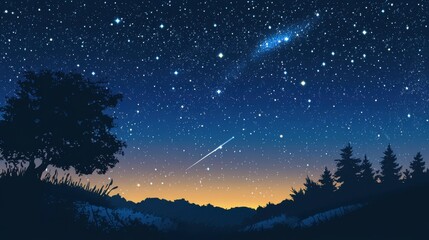 Fototapeta premium Starry Night Sky over Silhouetted Trees