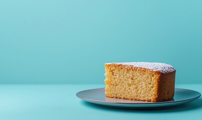 Homemade Norwegian cake presented on a silver plate with a blue background