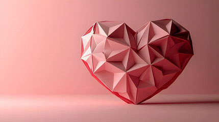 origami paper heart on pink background with space for text for valentine's day