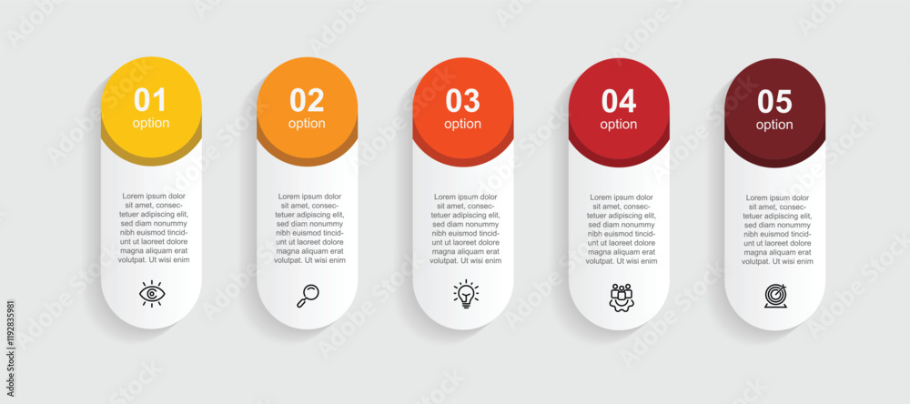 Fototapete Vector infographic template with 5 step process can be used for workflow, business information, presentation and web banner data visualization 