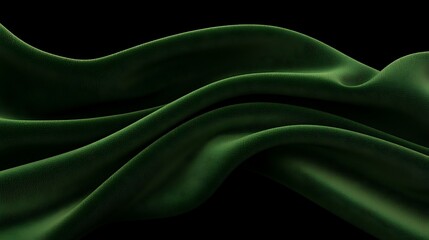 Obraz premium Elegant green satin fabric draped gracefully, creating soft waves against a black background