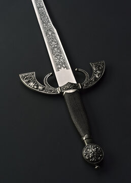 Ornate Spanish Steel Sword on Dark Background