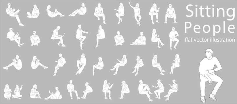 Flat vector illustration collection pack of people sitting