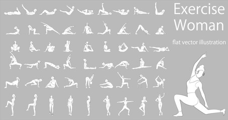 Flat vector illustration collection pack of women doing yoga and pilates	
