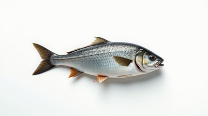 Obraz premium Fresh fish on a clean white background, highlighting its shiny scales and natural colors