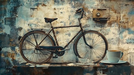Obraz premium A photocopy effect of a bicycle a vintage clock
