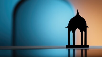 Silhouette of small, traditional pavilion against gradient background