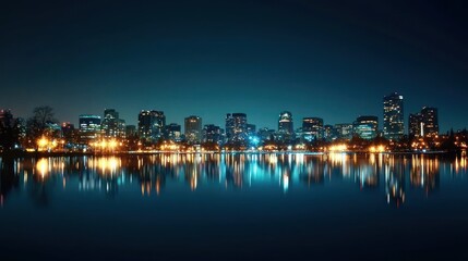Obraz premium A grand view of a city skyline at night with glittering lights.