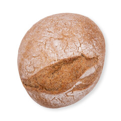 Top view of round baked bun isolated on a clipped PNG transparent background