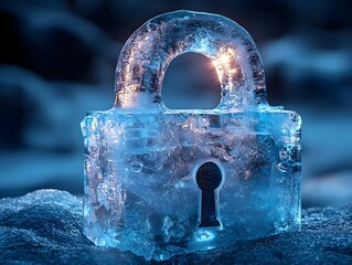 Ethereal Ice Padlock Symbolizing Cold Storage Security and Data Protection