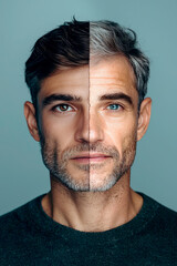 Comparison of age-related changes men with young and wrinkled skin. Skin care, anti-aging concept