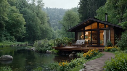 Obraz premium Charming House by the River