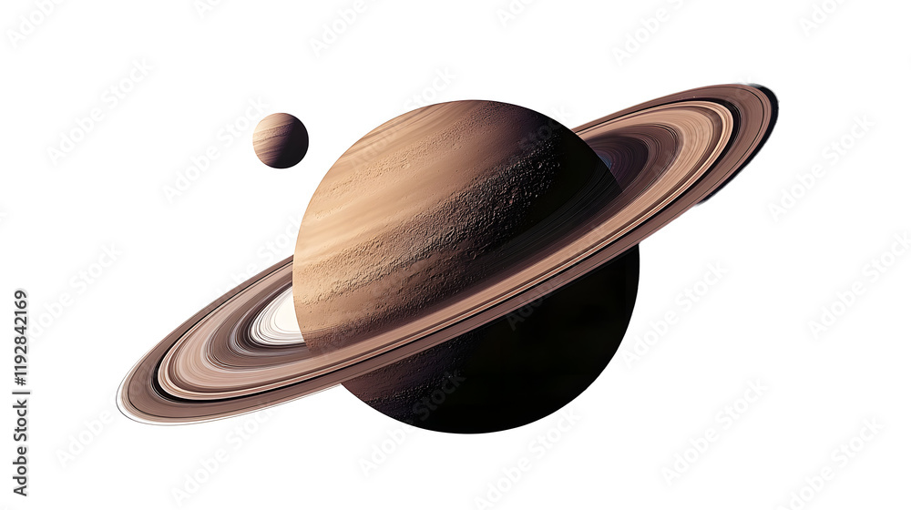 Wall mural saturn planets in deep space with rings and moons surrounded. isolated with clipping path