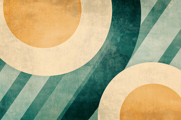 
An abstract Scandinavian poster with concentric circles and diagonal lines, blending sage gray, muted teal, and warm beige seamlessly