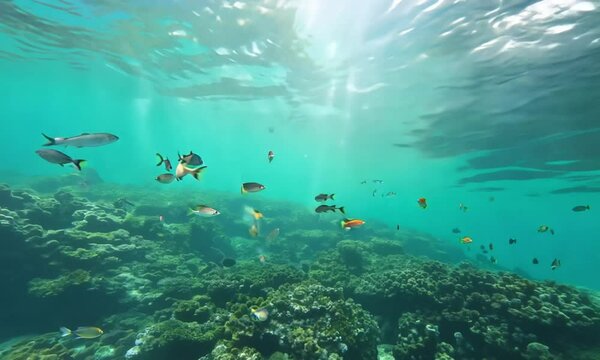 First-Person View Underwater Shot with Muted Colors, Cinematic Contour Lighting, Low Contrast ProLog, and Award-Winning Composition Featuring Chromatic Aberration