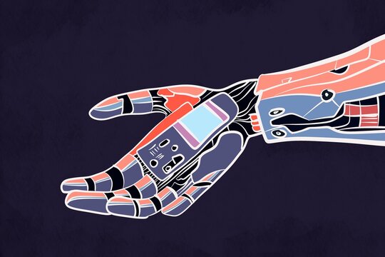 Futuristic robotic hand with intricate circuitry technology design