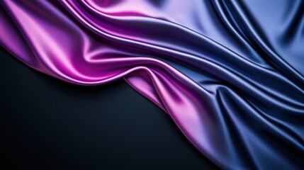Obraz premium Black background wallpaper gradient and sophisticated, A close-up of luxurious, flowing silk fabric in shades of purple and pink, creating a smooth, elegant texture against a dark background.