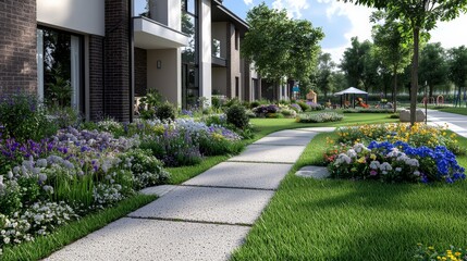 Charming Sidewalk with Flowers