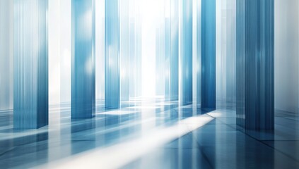 Abstract Light and Reflection through Vertical Glass Structures in a Modern Space Creating a Calm and Ethereal Atmosphere