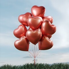 Heart Balloon. Red helium balloon. Glossy, shiny with reflection foil balloon. Good for anniversary wedding, celebration birthday. Happy Valentine's day. Love symbol. Party Decoration