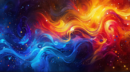 Glossy Fluid Waves in Vibrant Warm and Cool Abstract Colors