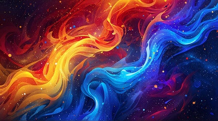 Glossy Abstract Fluid Waves in Warm and Cool Color Blend