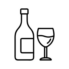 wine bottle and glass icon, wine bottle and glass line art - simple line art of wine bottle and glass, perfect for wine bottle and glass logos and icons and themed design