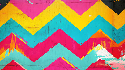 Fototapeta premium A wallpaper design featuring bold zigzag patterns in vibrant neon colors