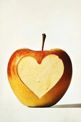 Obraz premium photo of an apple with the shape of a heart carved into it, against a white background