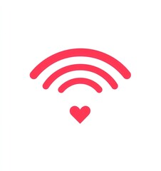 A simple red icon of the standard Wi-Fi symbol with a heart in place of the signal, on a white background, in a vector art style