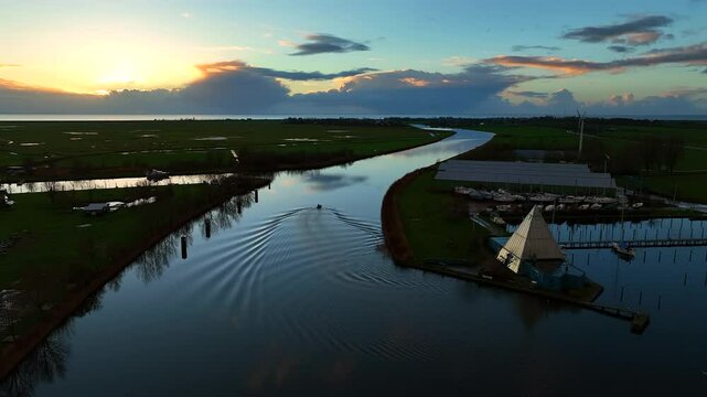 Sunset at the Johan Friso canal in Warns Friesland the Netherlands