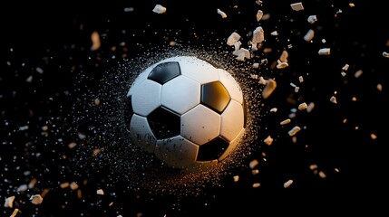 Naklejka premium Soccer Ball Explodes: Action, Impact, Debris, Energy, Speed, Power, Force, Motion