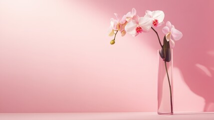 Pink Orchid Blooms in a Clear Glass Vase