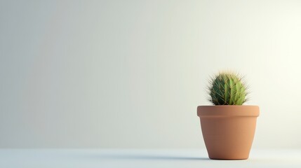 Fototapeta premium A Small Cactus Plant In A Terracotta Pot