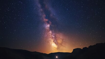 Fototapeta premium Majestic Milky Way Galaxy over Silhouetted Mountains