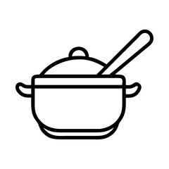 soup pot with ladle icon, soup pot with ladle line art - simple line art of soup pot with ladle, perfect for soup pot with ladle logos and icons and themed design
