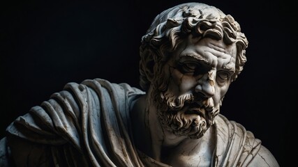Hyper realistic Greek Marble Statue with Cracked Features Under Dramatic Spotlight - Perfect for Art, History, and Moody Themes