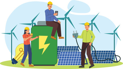 This powerful illustration highlights the importance of renewable energy, showing solar panels and wind turbines working together to create a cleaner, greener future.