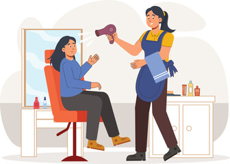 A serene and soothing illustration of a salon experience, with a client enjoying a hair wash and relaxing under the care of a skilled stylist, perfect for beauty promotions.