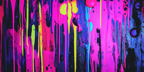 Fototapeta premium Vibrant multicolored paint drips flowing down against a dark background, creating a bold, artistic, and colorful abstract design.