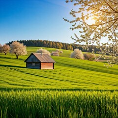 Obraz premium rural landscape with a barn