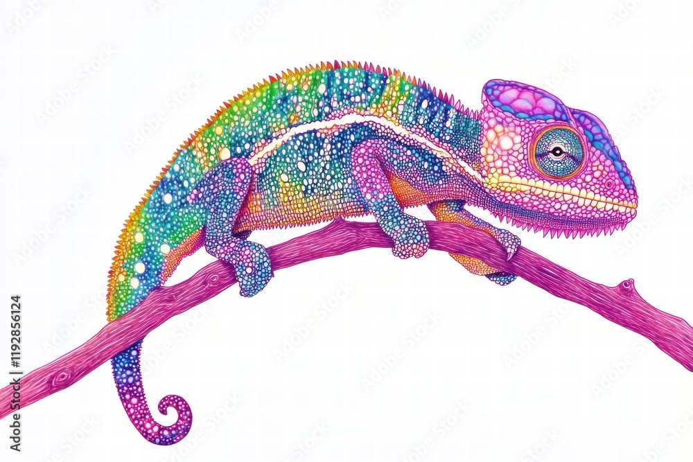 Leinwandbilder colorful chameleon perched on a branch surrounded by vibrant details and intricate patterns. generat