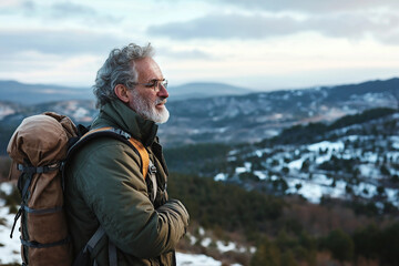 A traveler overlooking an mountains landscape generative AI