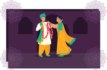 A beautiful moment from a Maharashtrian wedding where the couple exchanges floral garlands, marking the beginning of their journey together.