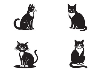 Set of 4 black cat silhouettes vector